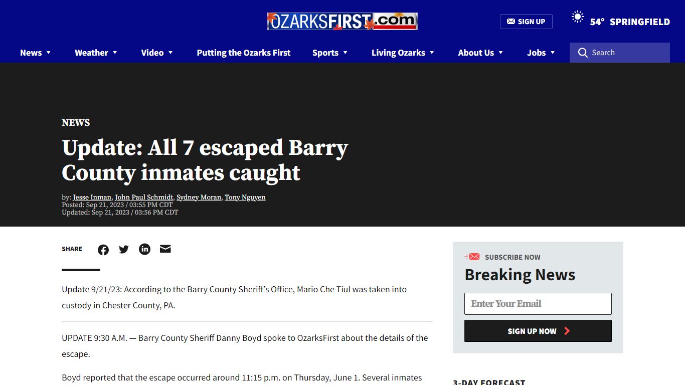 Update: All 7 escaped Barry County inmates caught - KOLR
